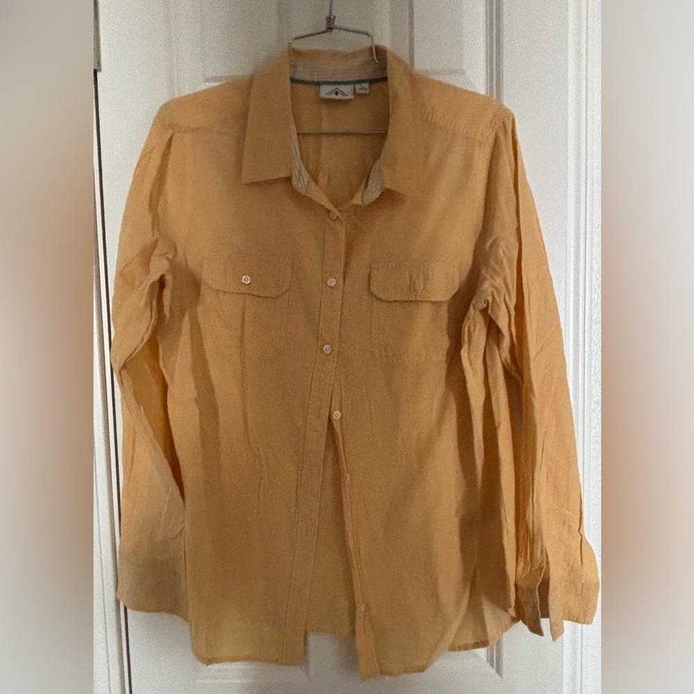 ST JOHNS BAY Womens Golden Yellow Button Front Cotton Shirt Size Large